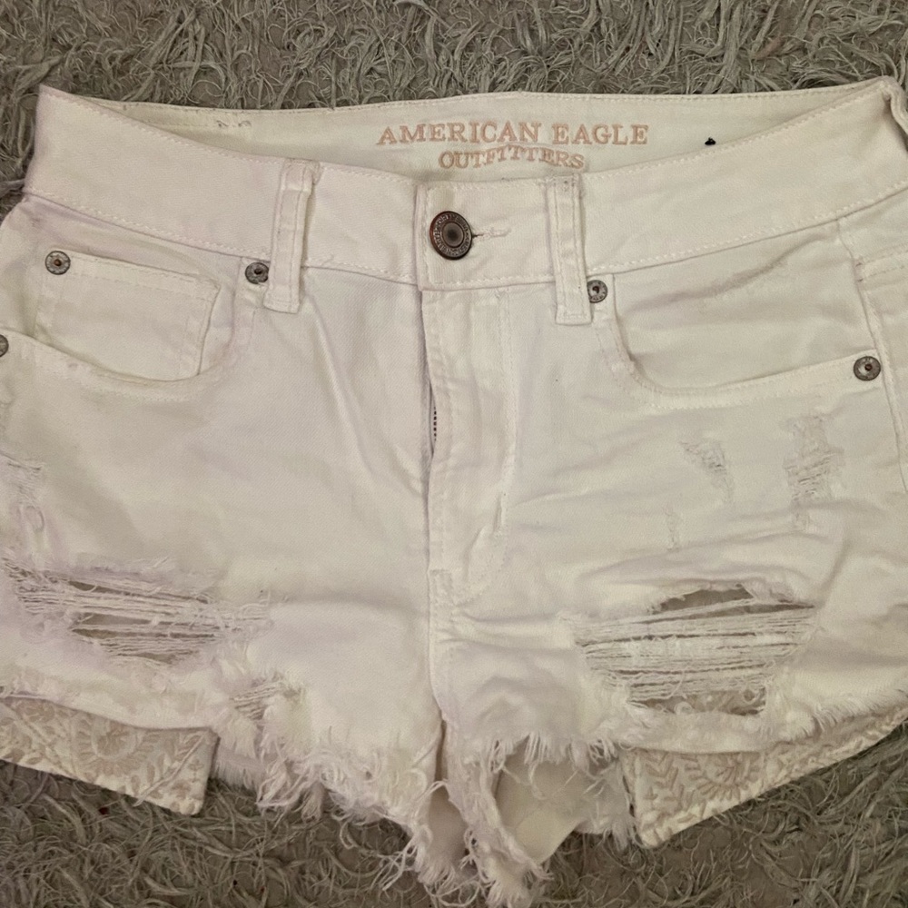 American Eagle White Ripped Jean Shorts